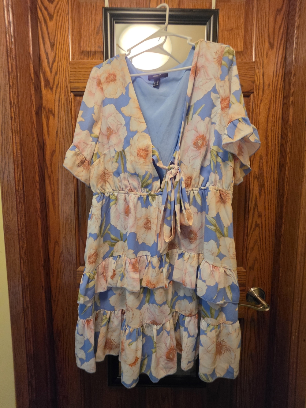 Forever 21 Light Blue Floral Tie-Front Tiered Dress